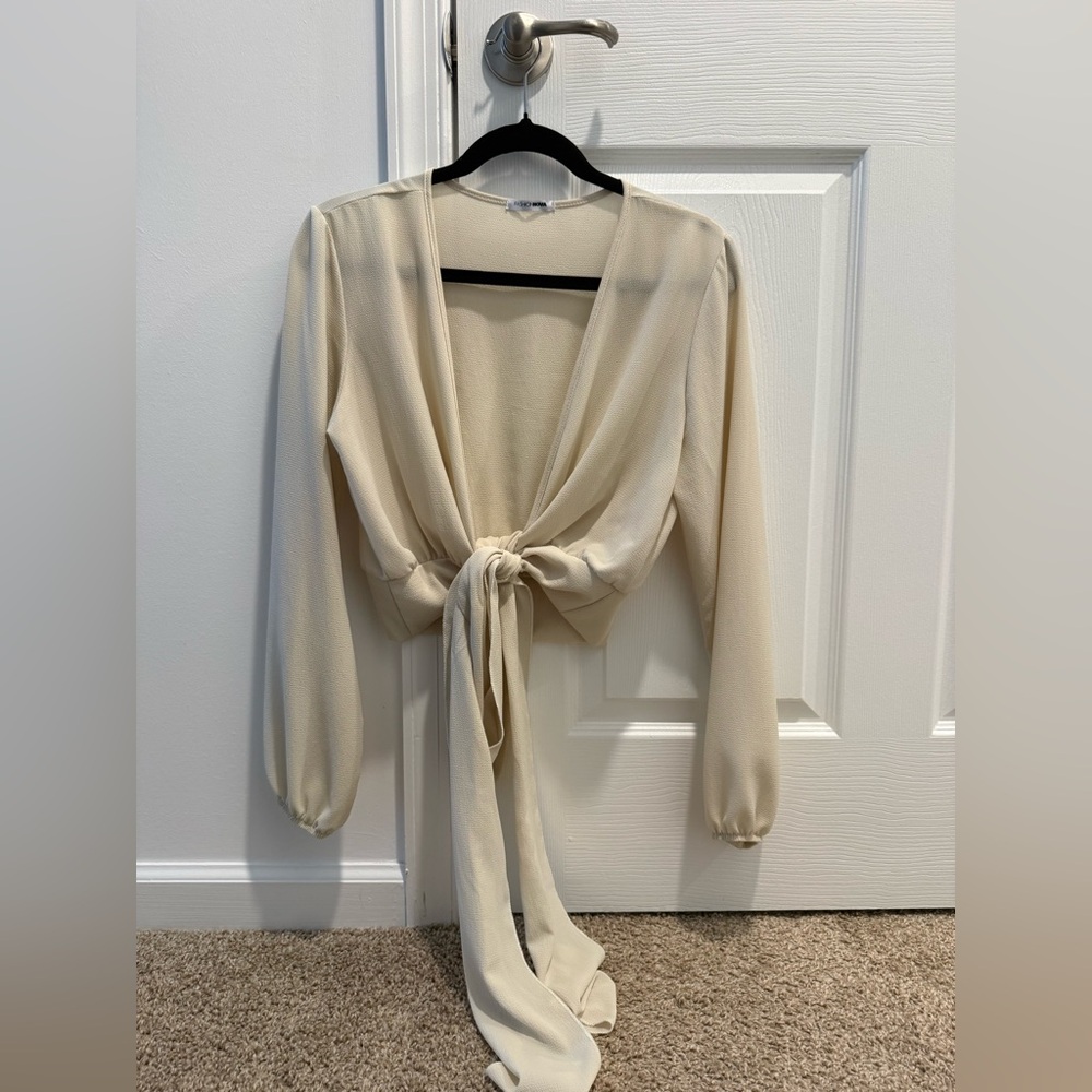 Fashionnova Cream Tie-Front Blouse